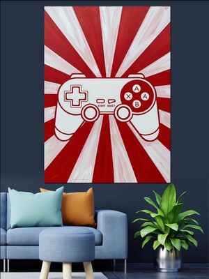 Tablomega Kırmızı Oyun Konsolu Kolu Dekoratif Kanvas - Mdf Ahşap Tablo