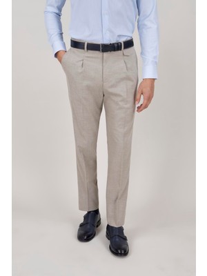 Paco Romano Erkek Bej Tek Pileli Pantolon