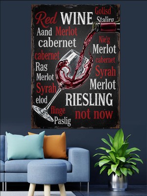 Artmeg Kırmızı Şarap Yazılı Poster Dekoratif Kanvas - Mdf Ahşap Tablo