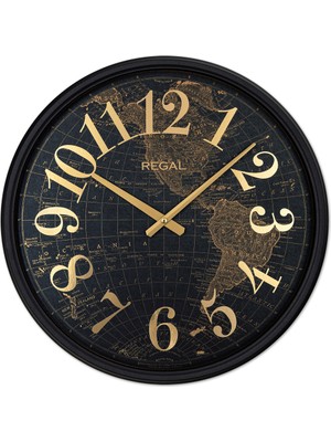 Büyük Boy Metal Dünya Haritası Antik Tarz Duvar Saati, 50 Cm, Dekoratif