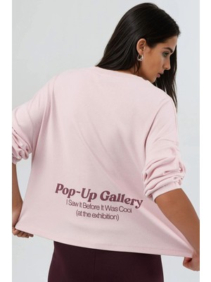 Hiccup Kadın Busem Rahat Kesim Uzun Kollu Yuvarlak Yaka Bluz Toz Pembe