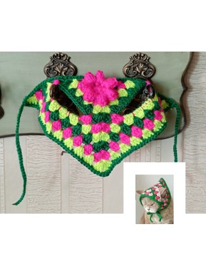 Feyza Design El Örgüsü Kedi Bandanası, Renkli ve Şık Tasarım, Yumuşak ve Rahat Kullanım