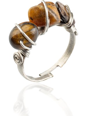 Kaplan Gözü Doğal Kırık Taş Çelik Ayarlanabilir Yüzük