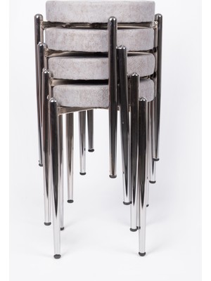 EKİPMETAL Tabure 4 Adet Kumaş Açık Gri