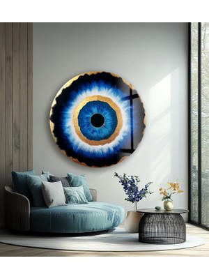 Myphotostation Altın Mavi Nazar Göz Yuvarlak Kırılmaz Cam Duvar Tablosu, Ev Dekorasyonu