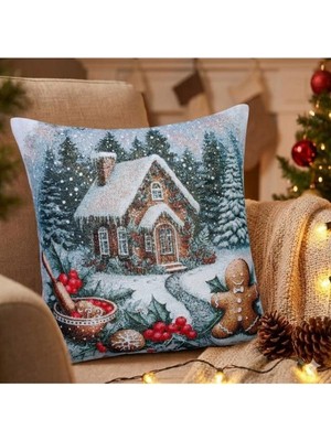 BELIEVE KURABİYE ADAM YILBAŞI EVİ JAKARLI DOKUMA  GOBLEN DEKORATİF YILBAŞI 45*45 KIRLENT