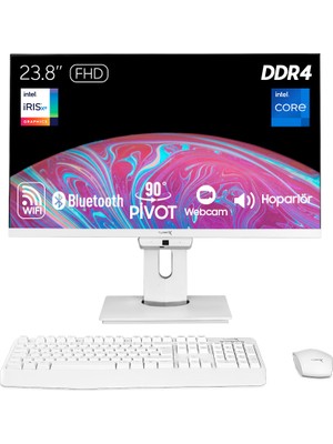 Turbox TAX1718 I7 1165G7 64GB Ddr4 512GB Nvme 23.8 Inç Fhd Pivot Wifi Bt Webcam WIN11 Uyumlu Aıo Pc
