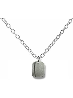 Çizgili Künye Model Metal Kolye – Unisex Aksesuar (60 cm Zincirli)