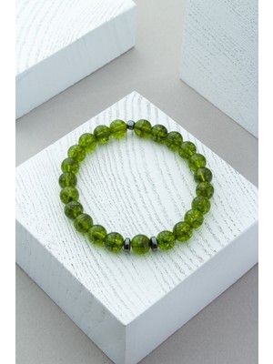 Peridot Doğal Taş Küre Kesim Parlak Yeşil 8mm Bileklik