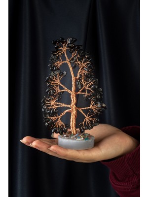 Obsidyen Taşı El Yapımı 5X15CM Doğal Taş Dekoratif Hayat Ağacı