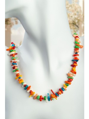 Dal Mercan Doğal Taş Zincir Kapamalı Kolye