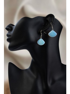 Opal Taşı Yelpaze Kesim Doğal Taş Küpe