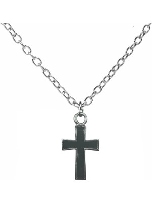 Vintage Haç Işareti Figürlü Gotik Siyah Unisex Kolye – 60 cm Zincirli, Metal Alternatif Takı