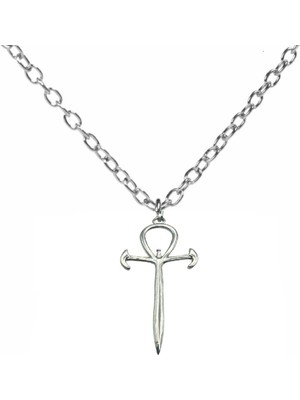 Ankh ve Kılıç Figürlü Haç Kolye – 60 cm Zincirli, Gotik & Unisex Takı