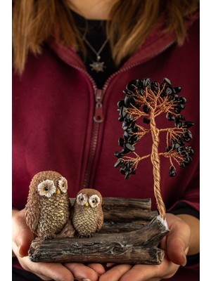 Obsidyen Taşı El Yapımı 11X15CM Doğal Taş Dekoratif Hayat Ağacı