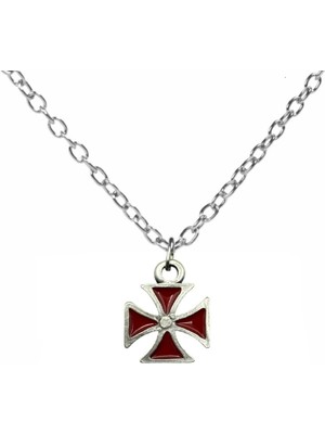 Kırmızı Kare Haç Figürlü Kolye – 60 cm Zincirli, Gotik & Unisex Takı