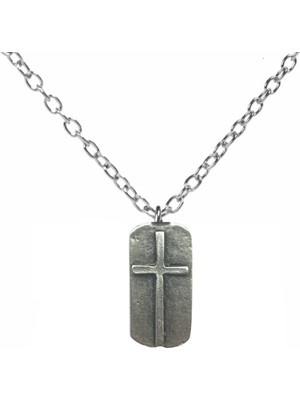 Antik Haç Künye Kolye – 60 cm Zincirli, Vintage & Unisex Metal Takı