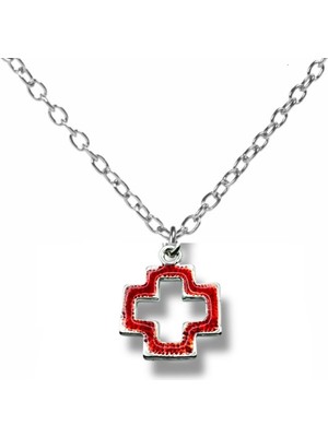 Kırmızı Minimal Haç Figürlü Unisex Kolye – 60 cm Zincirli, Zamak Kaplama Modern ve Sade Tasarım Takı