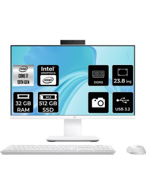 Asus V400 Intel Core I7 13620H 32GB 512GB SSD 23.8" Fhd Fdos All In One Bilgisayar & Per4 USB Bellek V440I716512W0DP317