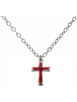 Kırmızı Mineli Gotik Haç Figürlü Unisex Kolye – 60 cm Zincirli,dini ve Gotik Tarz Takı
