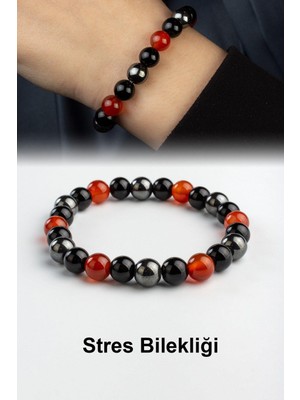 Karnelyan Akik -Karışık Doğal Taş Küre Kesim Stres Bilekliği