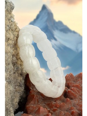 Kristal Kuvars Doğal Taş Bombeli Dikdörtgen Kesim Bileklik