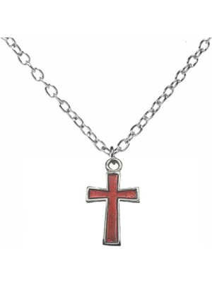Kırmızı Mineli Gotik Haç Kolye – Unisex Metal Takı, 60 cm Zincirli Gotik & Alternatif Stil
