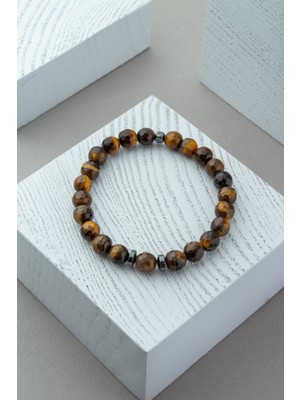 Kaplan Gözü Doğal Taş Faset Küre Kesim Kahverengi 8mm Bileklik