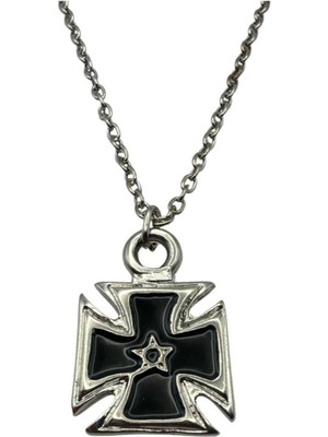 Siyah Kare Haç Figürlü Unisex Kolye – 60 cm Zincirli Gotik, Antik ve Mistik Tasarım