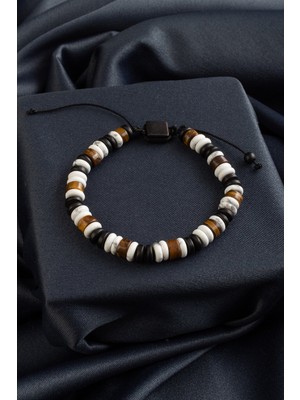 Kaplan Gözü & Havlit Doğal Taş Rondela Kesim Makrome Bileklik