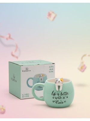 Ogeda Home Kosova Kedi Figürlü Mug Kupa 420 ml – Yazılı Seramik Kupa – Sevimli Cat Mug – Hediye Kupa Bardak