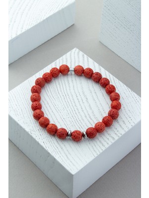 Lav Taşı Doğal Taş Küre Kesim Mat Kırmızı 8mm Bileklik