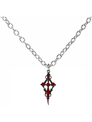 Kırmızı Sacina Gotik Haç Figürlü Unisex Kolye – 60 cm Zincirli, Metal Gotik ve Alternatif Stil Takı