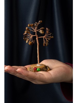 Kaplan Gözü Taşı El Yapımı 5X8CM Doğal Taş Dekoratif Hayat Ağacı