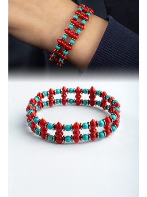 Mercan - Turkuaz Doğal Taş Küre Kesim Bileklik