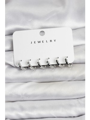 Shopwave Gümüş Renk Pirinç Minimal Petek Detaylı Kadın Küpe Seti