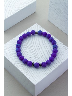 Lav Taşı Doğal Taş Küre Kesim Mat Mor 8mm Bileklik