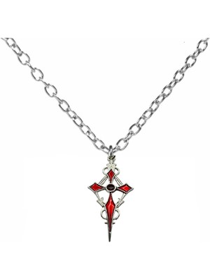 Kırmızı Sacina Gotik Haç Figürlü Unisex Kolye – 60 cm Zincirli, Alternatif & Vintage Metal Takı