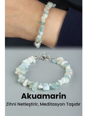 Akuamarin Doğal Kırık Taş Zincir Kapamalı Bileklik