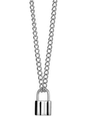 Kilit Detay Zincirli Unisex Kolye – 60 cm Zincirli Modern Tasarım