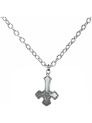 Ters Haç ve Davut Yıldızı Figürlü Antik Kolye – 60 cm Zincirli, Gotik & Unisex Takı