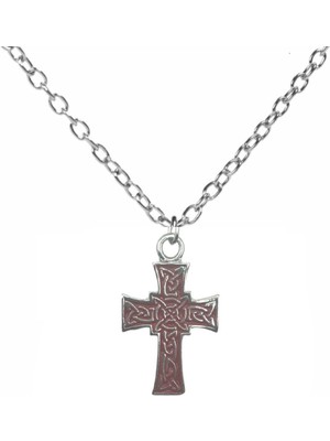 Kırmızı Kelt Haç Figürlü Unisex Kolye – 60 cm Zincirli, Antik & Gotik Takı