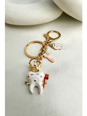 Modex Altın Rengi Fırça Detay Diş Çanta Aksesuarı Anahtarlık