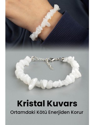 Kristal Kuvars Doğal Kırık Taş Zincir Kapamalı Bileklik
