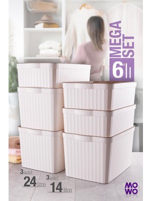 Mowo Home Mega 6'lı Beyaz Çok Amaçlı Dolap Içi Düzenleyici Kapaklı Kutu, Dekoratif Saklama Kutusu, Organizer