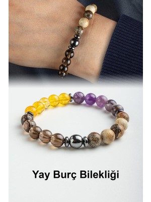 Yay Burç Bilekliği Ametist-Jasper-Sitrin-Dumanlı Kuvars Doğal Taş 8mm Bileklik