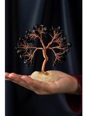 Obsidyen Taşı El Yapımı 4X11CM Doğal Taş Dekoratif Hayat Ağacı