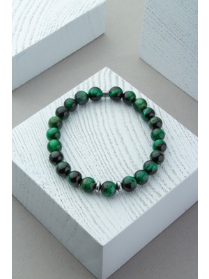 Kaplan Gözü Doğal Taş Küre Kesim Yeşil 8mm Bileklik