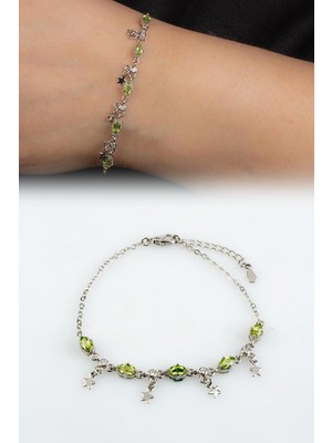 Peridot Doğal Taş Zincir Bileklik