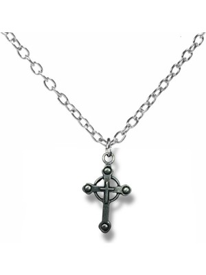Motifli Haç Figürlü Unisex Metal Kolye – 60 cm Zincirli Gotik ve Anlamlı Tasarım